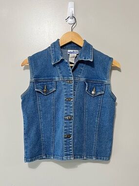 Vintage Option Elle Blue Denim Vest Jean Jacket Stretch Size Small Boho Western